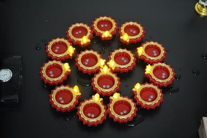 LED Water Sensor Diya Set of 6  Multicolor Battery Operated Electric Diyas | Smokeless Diwali Decoration Lights for Home, Pooja & Office Decor