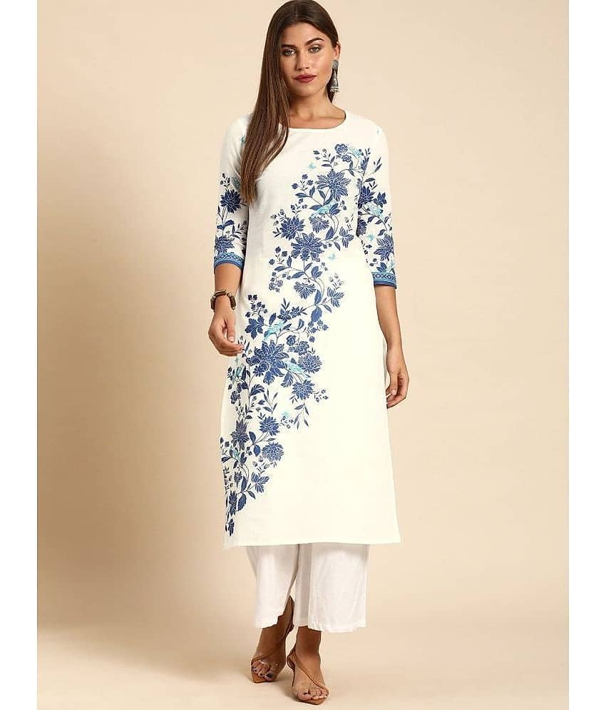 FABRR - White Cotton Blend Women's Straight Kurti ( Pack of 1 )