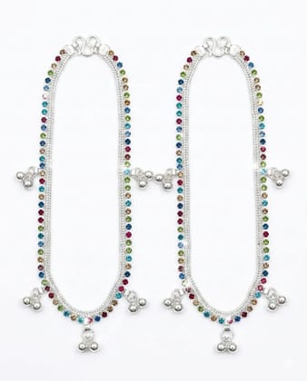 Vardaan Crystalx Women's Anklet, Silver sparkle chain of colored beads. Elegant pair of Anklets is designed for Women's and Girls, Pack of 2. High-fashion aesthetic. Perfect for both festive occasions and everyday luxury. Fashion and simplicity.