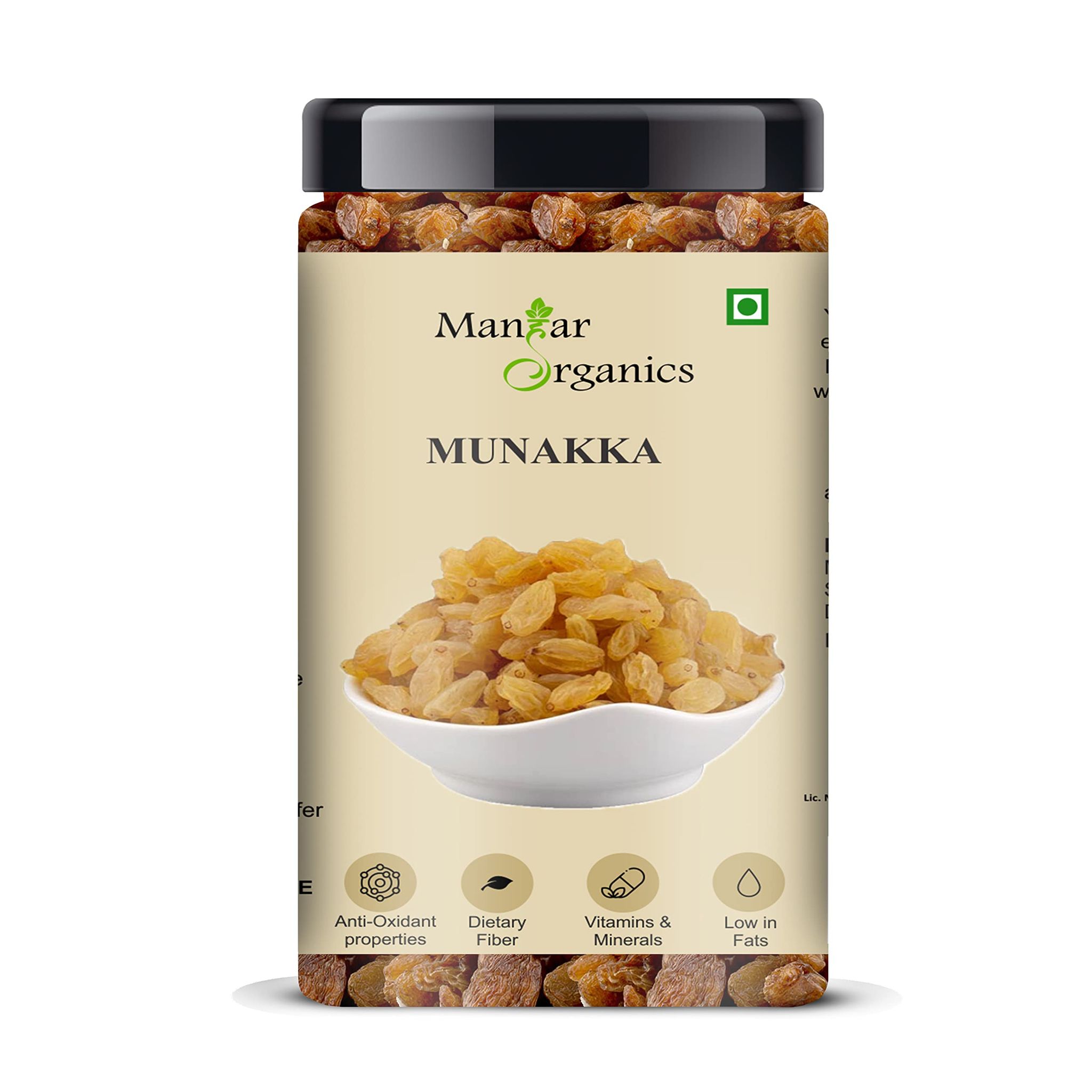 ManHar Organics Brown Raisins (Kishmish) Jar 475gm | Naturally Sweet & Juicy | Rich in Iron, Fiber & Antioxidants | Healthy Snack for Digestion & Energy