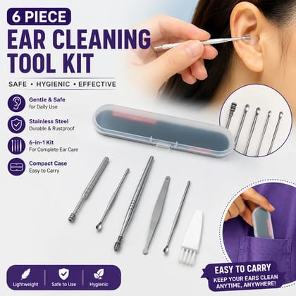 XcelSafe 6-Piece Earwax Removal Kit  Professional Stainless Steel Ear Cleaning Tools Set with Storage Case | Safe, Reusable Ear Pick Cleaner for Adults & Kids | Personal Ear Care Hygiene Kit