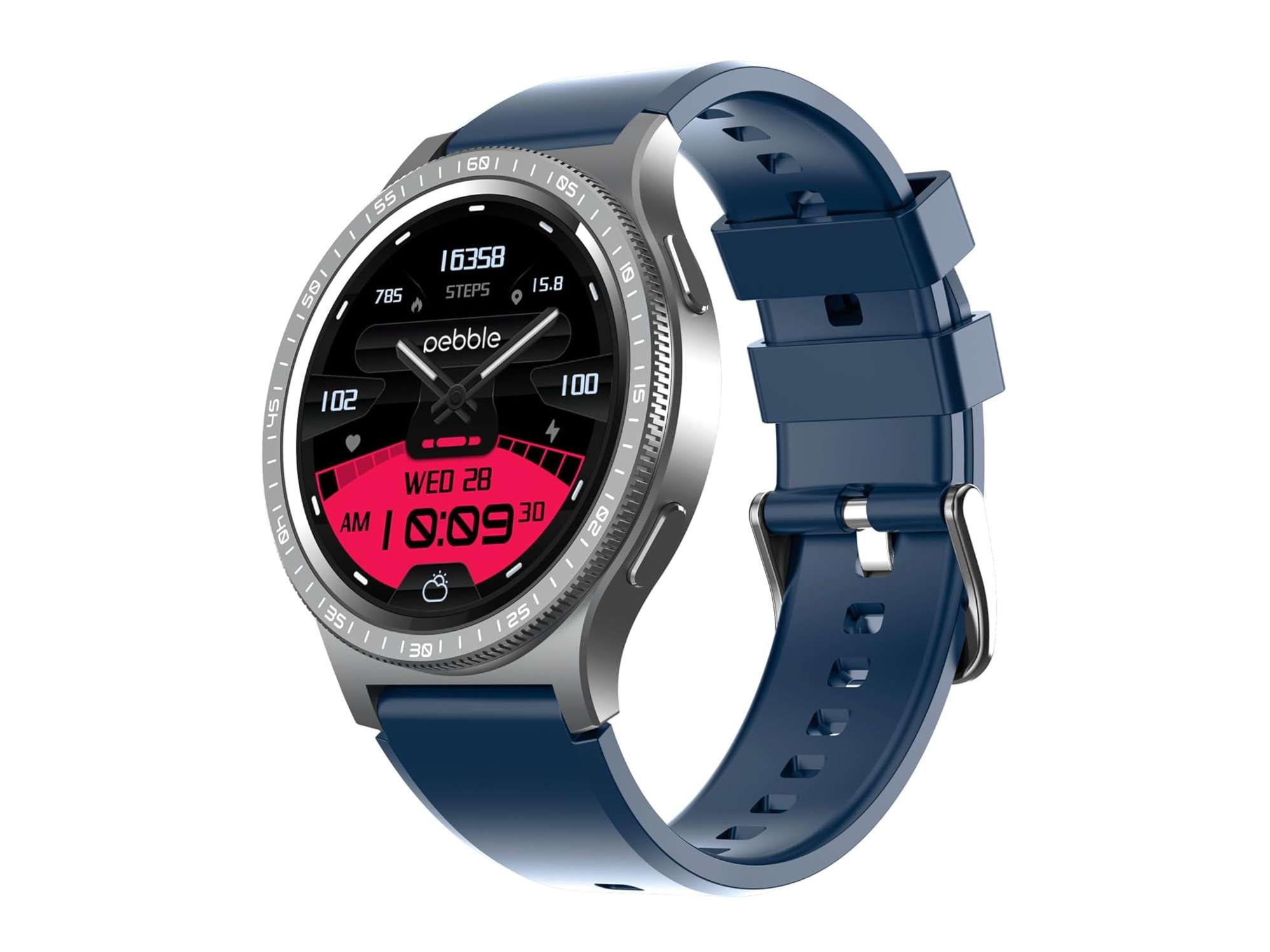 Pebble Revolve 1.39" (3.53 cm) IPS Display, Bright HD Display 500 Nits, BT Calling, SPO2, Heart Rate Monitor, Wireless Charging, in-Build Compass - Cobalt Blue