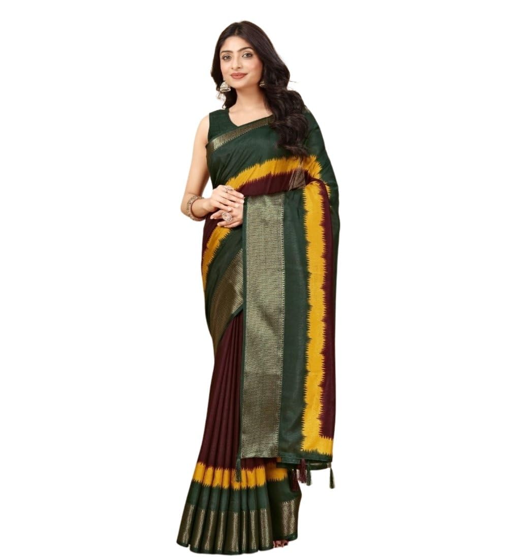 Women's Cotton Silk Solid Saree With Unstitched Blouse 5.5Mtr (Multicolor)-PID66537