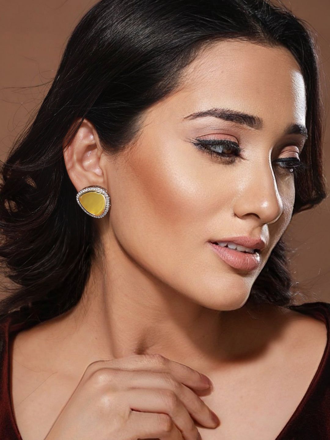 Oxidised Yellow AD Studded Minimal Studs Earrings