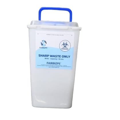FAIRBIZPS Bio-Medical Sharps Container with Puncture Proof for Needles, Glass Waste and Metallic Implants-Capacity 10 LTR.