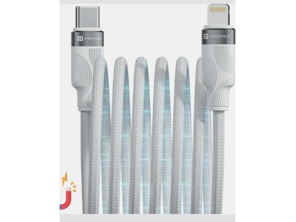Portronics Maglink CL Lightning Cable 1 m Braided Maglink CL 27W Type C to 8 Pin, (Compatible with Mobile, White, One Cable)