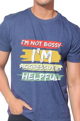 Kinnko Premium Cotton Mens Blue Self Textured Printed T-Shirt