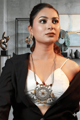 SMITAM JEWELS Double Layered Harini Emerald AD Necklace Set with Earrings