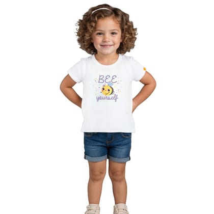 Girls T shirt Cotton White Honeybee