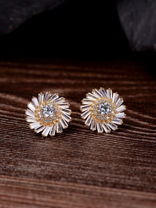Gold Toned White AD Studded Sun Stud Earrings
