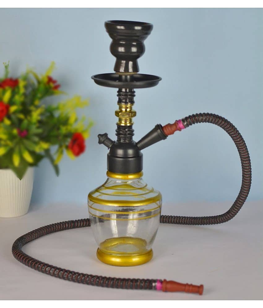 Metalmastery Yellow 28 cm Glass Table Hookah - Pack of 1