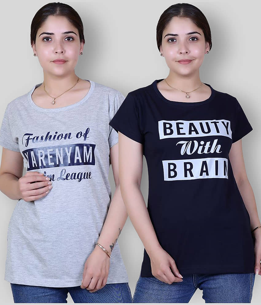 Varenyam Women Cotton Printed Regular Fit Round Neck T-Shirt ( Light Grey )