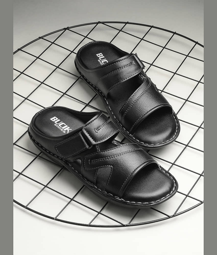 Bucik Black Men's Leather Slipper