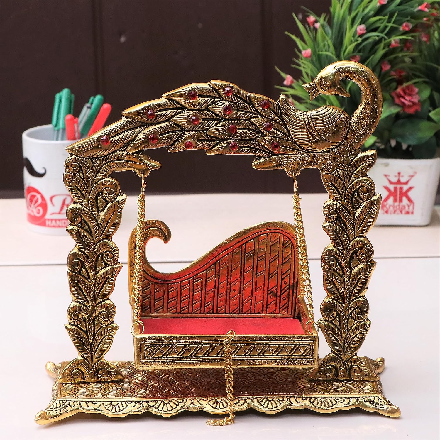 DreamKraft Gold Plated Laddu Gopal Palana Metal Jhulla - Janmashtami Festive Decor