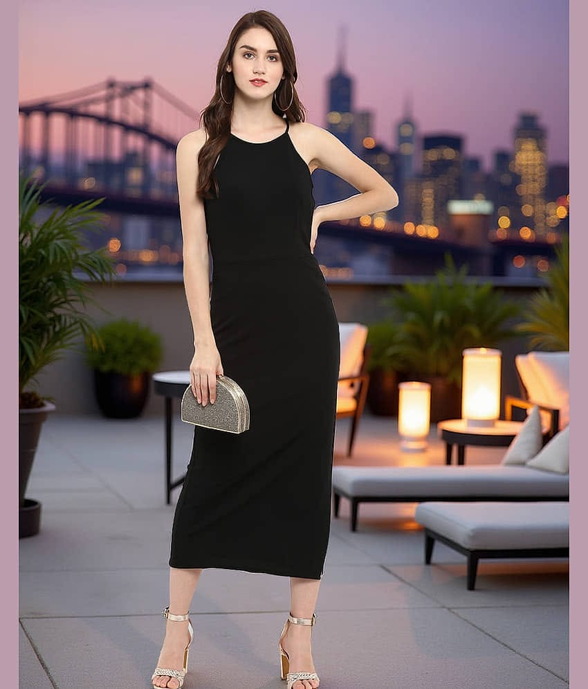 Zima Leto Women Polyester Bodycon Dress ( Black )