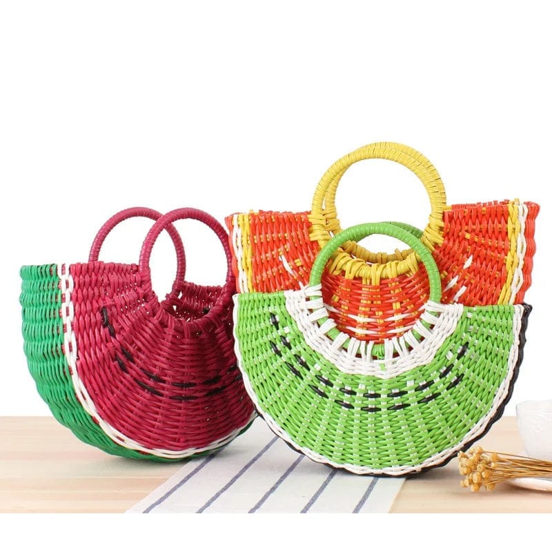 Handmade Women'S Plastic Woven Small Handbag Rattan Straw Beach Bags Female Messenger Cross-Body Travel Tote Bag