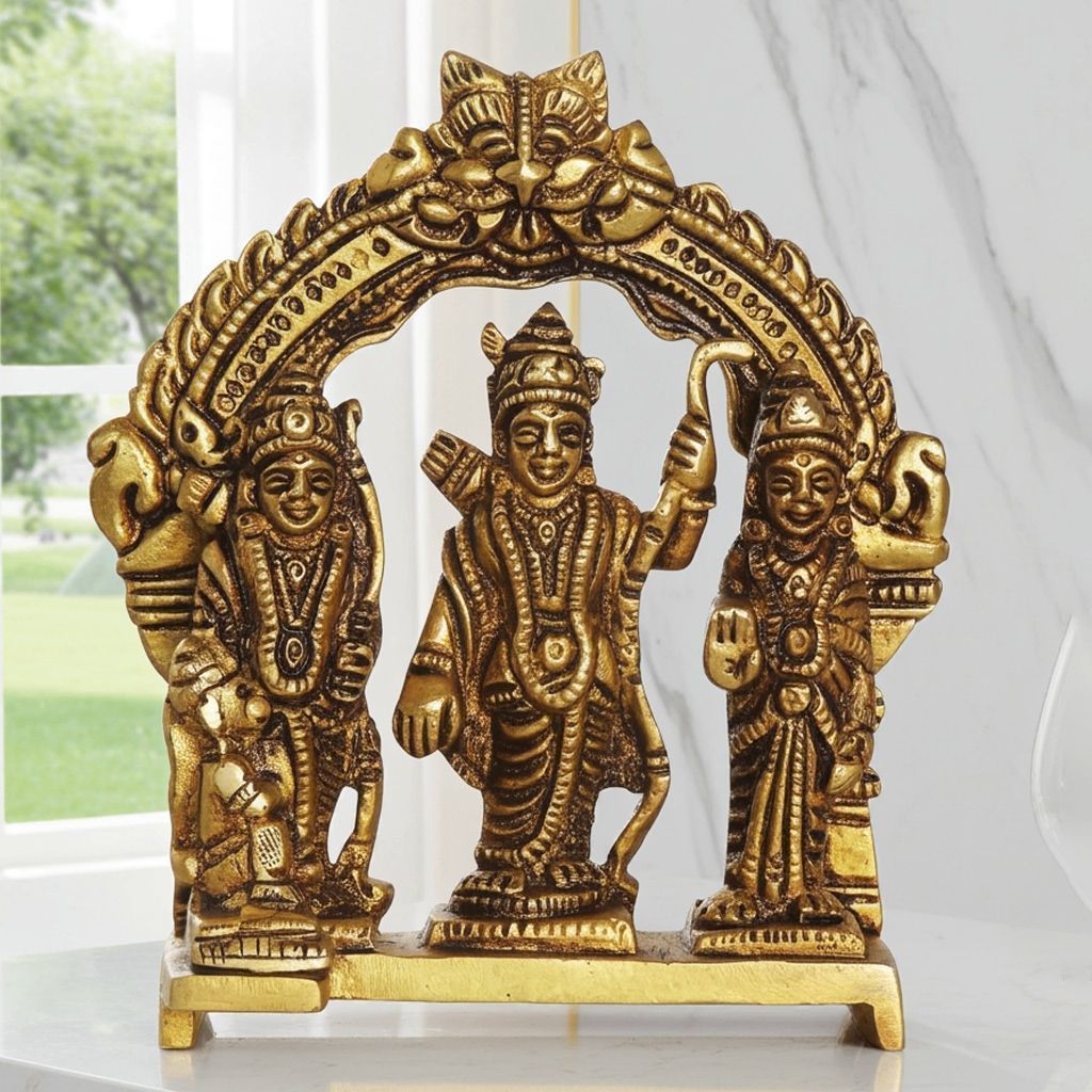 Brass Ram Darbar Idol for Worship | Hindu Religious Murti, Height : 4.2 Inch (BSMAS1394 C)
