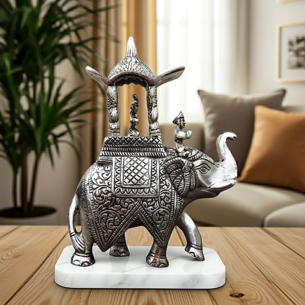 Aluminium Elephant Decorative Showpiece Statue for Modern Home Decor, Height : 10 Inch (ASMAS473 S)