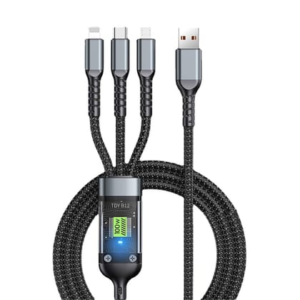 100W/6A Fast Charging Usb 3.0 To 3-In-1 Long Charging Cord With Type C + Micro Usb + Light/ning Connector 480 Mbps Data Transfer For Laptop, Tablets, Smartphones & More, (Black 3.3 Ft / 1M)