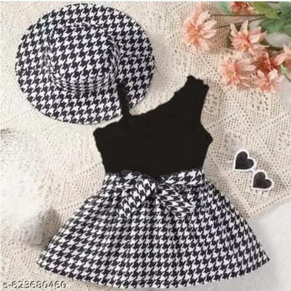 Kids western wear dress and a cute hat, Trendy girls birthday wear frock with a cute hat, Cute doll frock with a beautiful hat, Stylish kids trendy dress, Ruffle frock for girl kids, Ruffle dress and partywear for girls,