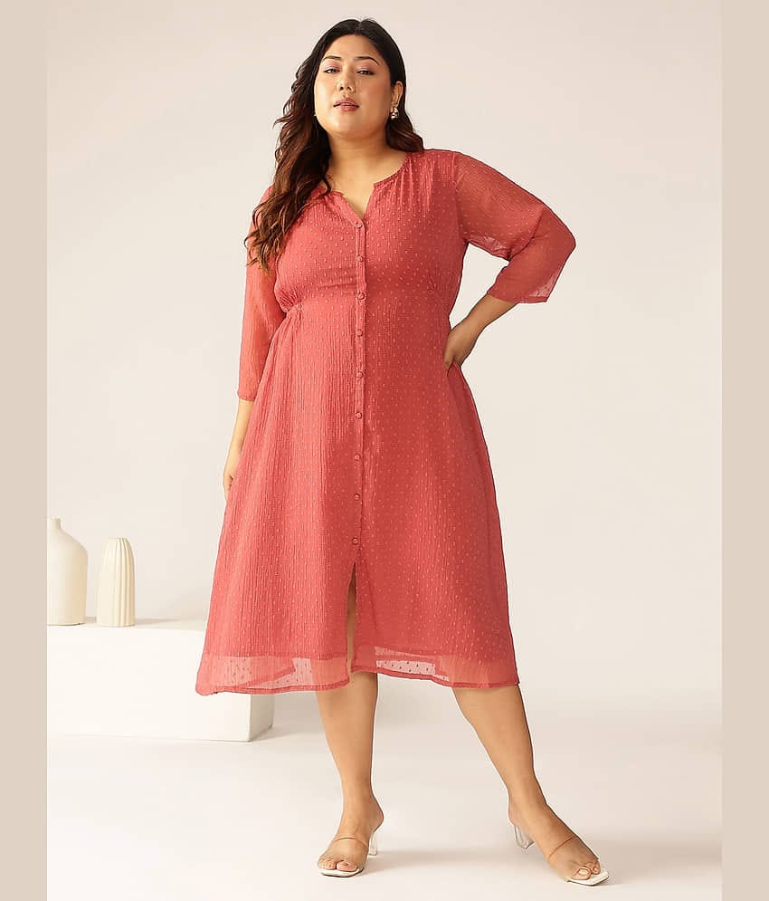 Janasya Women Chiffon Self Design A-line Dress ( Mauve )