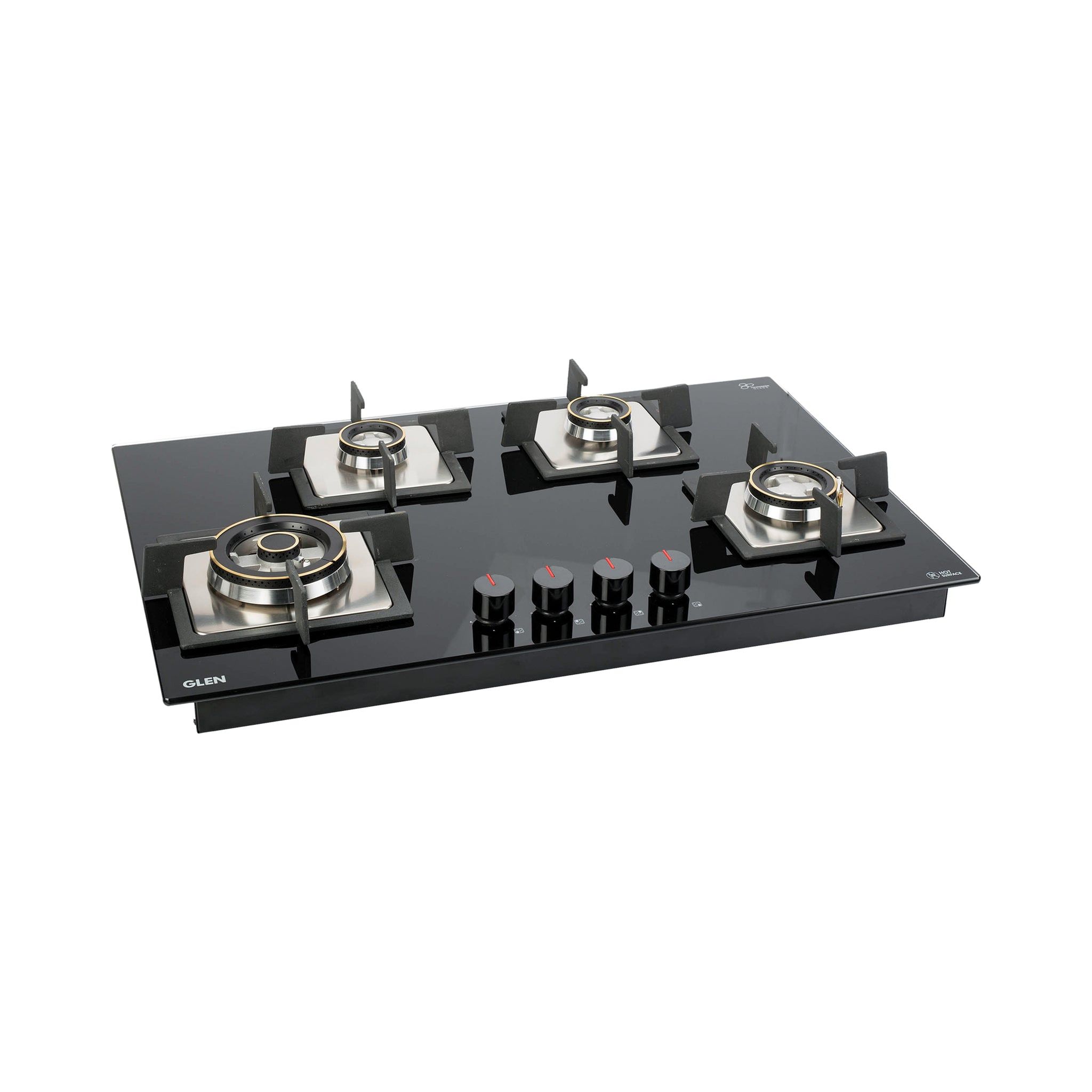4 Burner Glass Hob Top Triple Ring, Double Ring Forged Brass Burner Flame Failure Device Auto Ign (1074 SQHTTRFFD)