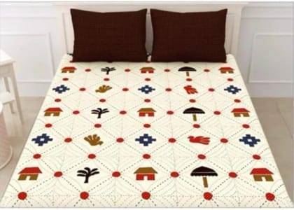Handblock Cotton Bedsheet Set with 2 Pillow Covers, Xlarge Double Bed (108x108")