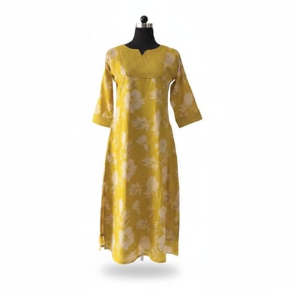 Mustard Yellow Floral Printed Straight Kurti