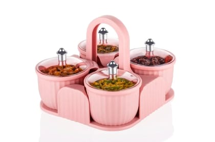 Airtight Dry Fruit Container Set with Tray | Multipurpose Snack Storage Boxes | BPA Free Plastic Kitchen Organizer | Serving Tray Set for Dry Fruits, Namkeen, Sweets | Gift Box (4 Containers)