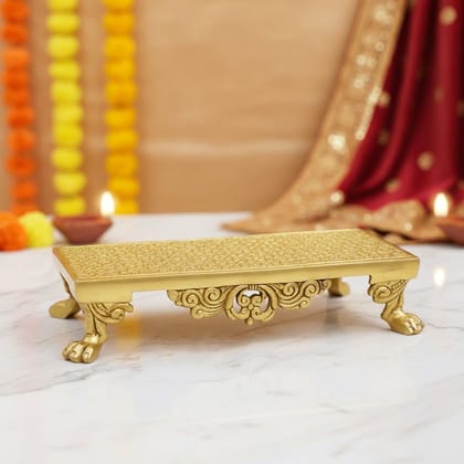 Brass Pooja Chowki Stool | Brass Puja Bajot | Decorative Brass Temple Stool for Home Temple, Height : 2.5 Inch (BSMAS1953 F)