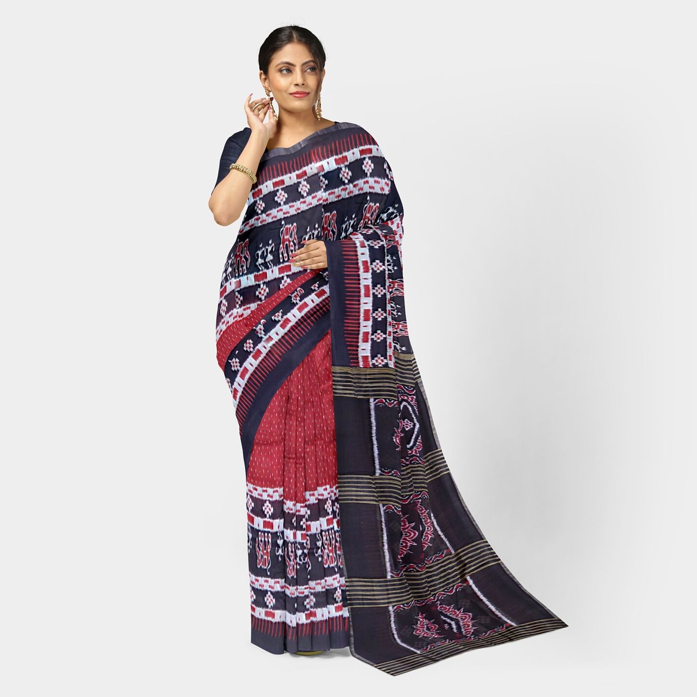 Mini Buti Body With Elaborative Elephant Motif Border Khandua Silk Saree