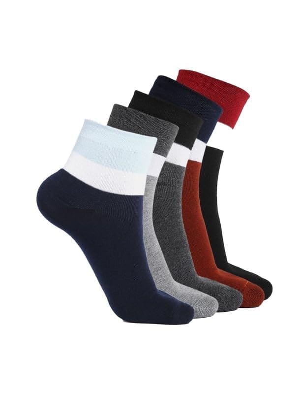 5 Pairs Men's Casual Cotton Blended Solid Ankle length Socks (Assorted)-PID47582