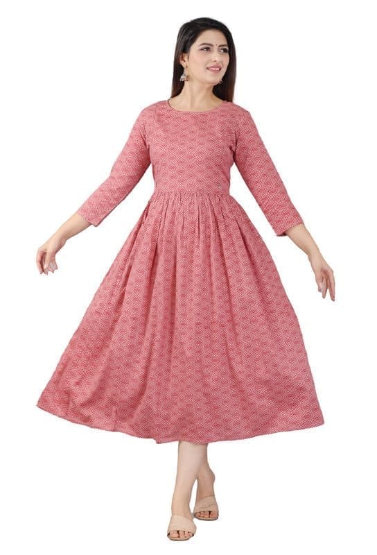 Women's Casual 3/4 Sleeve Printed Viscose Maternity Feeding Kurti (Pink, M)-PID47182