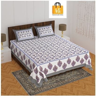 The Bedsheet Adda Standard Queen Size Pure Cotton Jaipuri Printed Economic Double Bedsheet with Two Pillow Covers- ARTICLE-1033