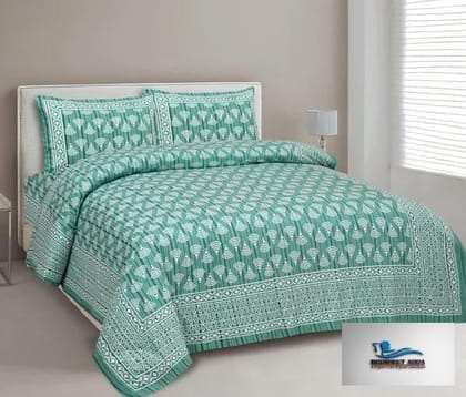 3001-Hometrade India-Standard King Size (90*108 Inches)-Buy Pure Cotton Jaipuri Printed Flat King Size Double Bedsheet With 2 Matching Pillow Cover