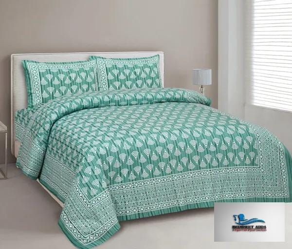3001-Hometrade India-Standard King Size (90*108 Inches)-Buy Pure Cotton Jaipuri Printed Flat King Size Double Bedsheet With 2 Matching Pillow Cover