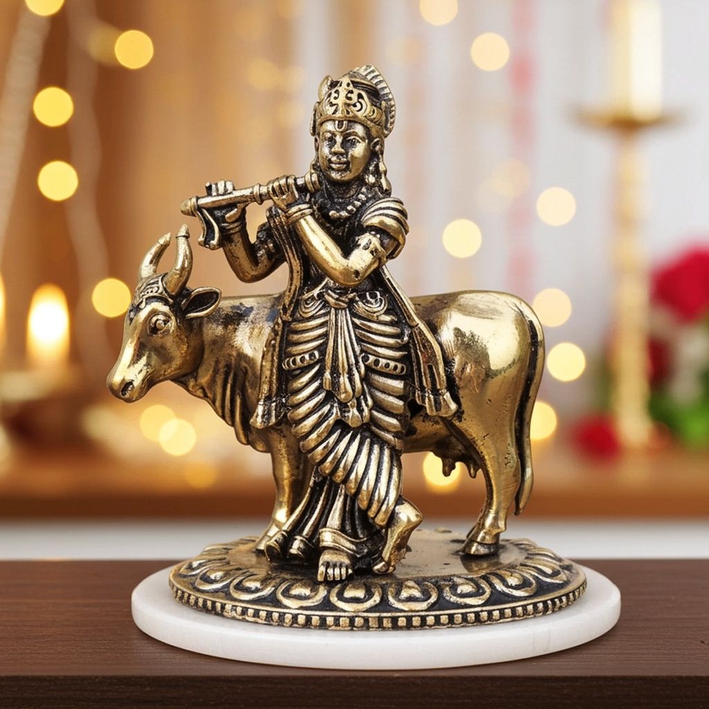 Brass Showpiece Cow Krishna Statue (BSMAS1753 C)