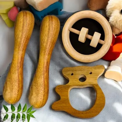 Natural Pure Neem Wood Teether Set of 4 pcs ( Tiny size for tiny hands) A perfect choice of every parents