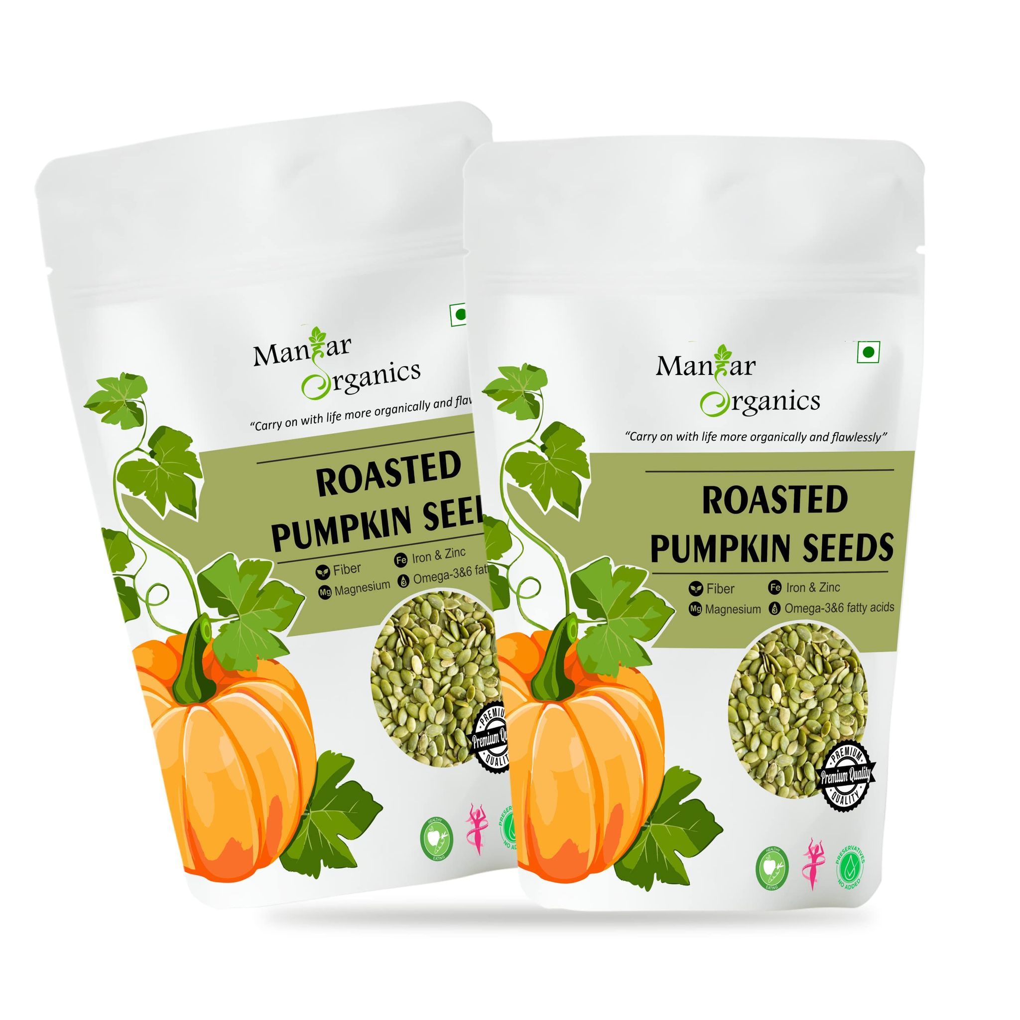 ManHar Organics Roasted Pumpkin Seeds 2kg for eating - AAA Grade |Protein and Fiber Rich Superfood| (Pack of 2, 1kg each) (2000gm)