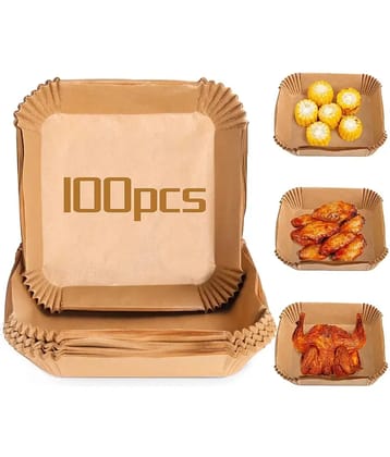 Air Fryer Liners 100 Pcs 8 Inch Square, Disposable Parchment Paper Baking Liners Non-Stick Oil-Proof Food Grade Paper, Perfect for 5-8 QT Air Fryer Basket, Oven, Microwave,