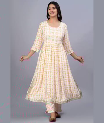 SIPET - Orange Tiered Flared Cotton Blend Women's Stitched Salwar Suit ( Pack of 1 )