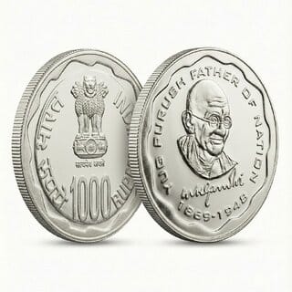 50 Grams 1000 Rupees 1869-1948 Mahatma Gandhi Silverplated Fantasy Coin Edition