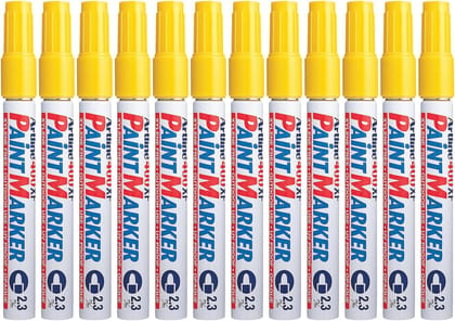 Artline 400XF Paint Markers for Wood, Plastic, and Canvas, The Ideal Waterproof Marker for Indoor/Outdoor Applications, Opaque Permanent Markers with 2.3 mm Bullet Tip, Yellow, Pack of 10