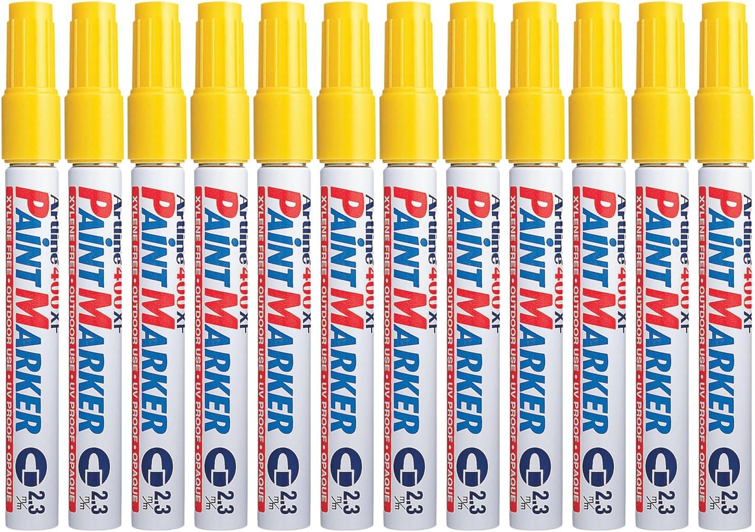 Artline 400XF Paint Markers for Wood, Plastic, and Canvas, The Ideal Waterproof Marker for Indoor/Outdoor Applications, Opaque Permanent Markers with 2.3 mm Bullet Tip, Yellow, Pack of 10
