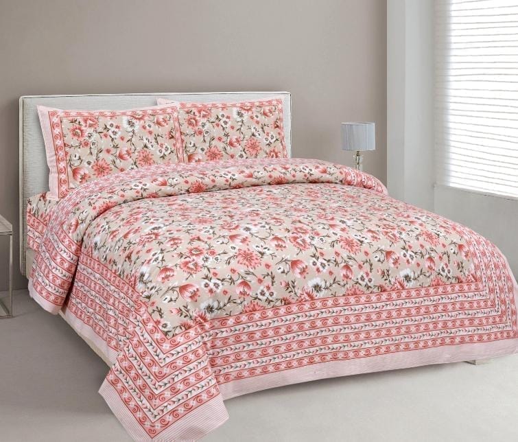 3001-Hometrade India-Standard King Size (90*108 Inches) Double Bedsheet With 2 Pillow Cover-RJ-14-Jaipur lining-3655