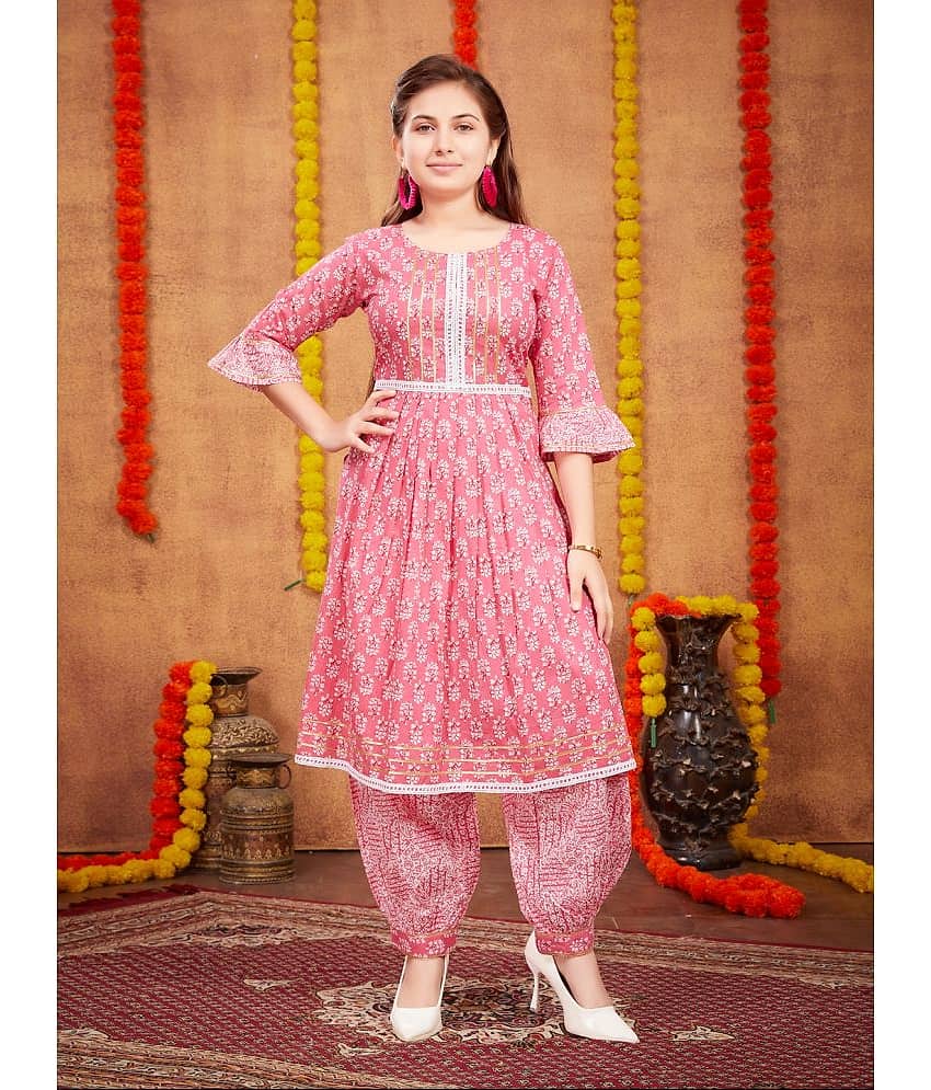 Aarika Girls Cotton Patiala Kurta Set ( Pack of 1 , Pink )