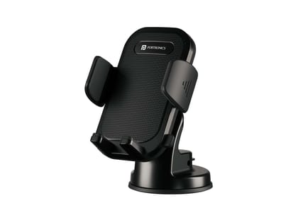 Portronics Clamp M4 Car Phone Holder Stand with 360 Degree Rotation, Strong Grip, Suction Cup Mount, Single Hand Use, Shockproof Build, Mobile Stand for Car