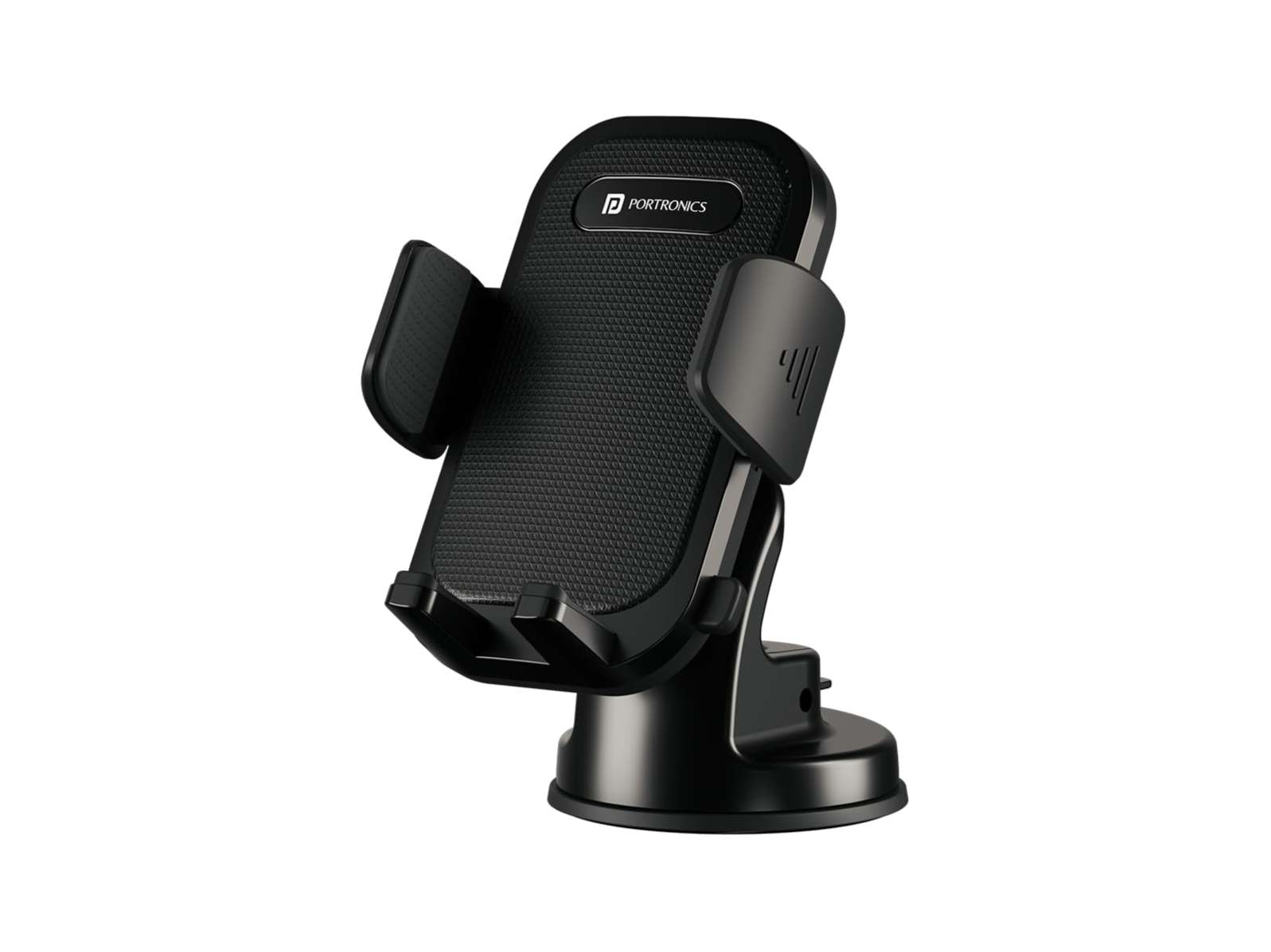 Portronics Clamp M4 Car Phone Holder Stand with 360 Degree Rotation, Strong Grip, Suction Cup Mount, Single Hand Use, Shockproof Build, Mobile Stand for Car