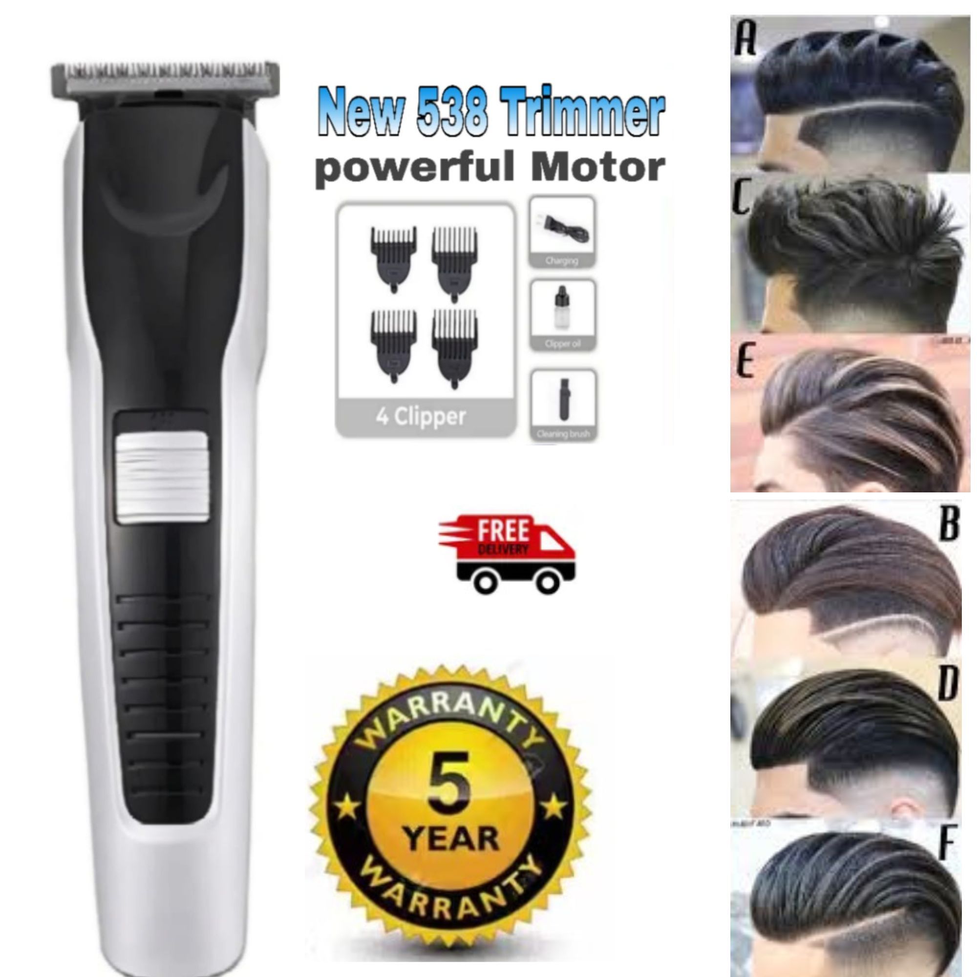 Hair 538 TRIMMER Rechargeable Professional Hair Trimmer Trimmer 60 min Runtime 4 Length Settings (Silver, Black)