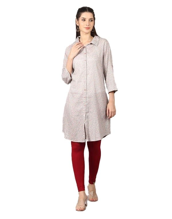 Women's Casual 3/4 Sleeve Cotton Blend Printed Kurti (Grey, M)-PID46404